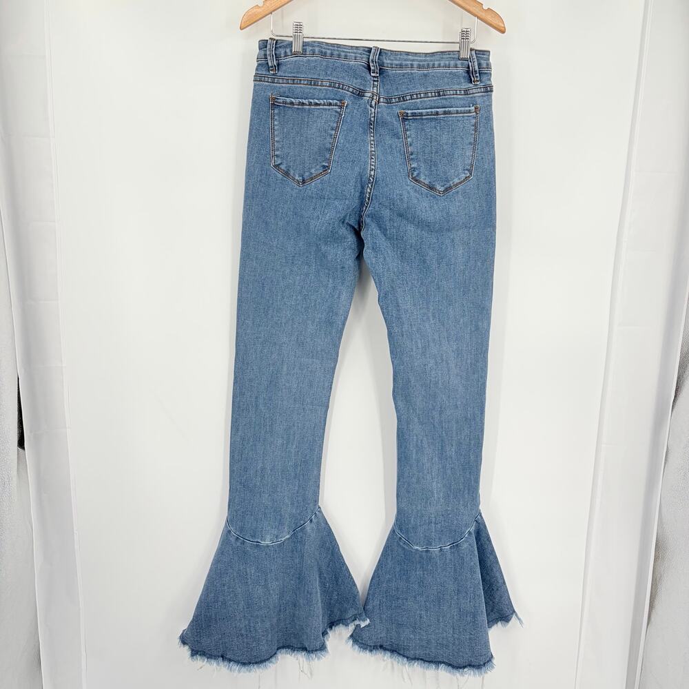 Luxe Moda Y2K Festival Flare Womens Jeans Sz 10/12 Ruffle Hem Bell Bottom Disco - Picture 6 of 11
